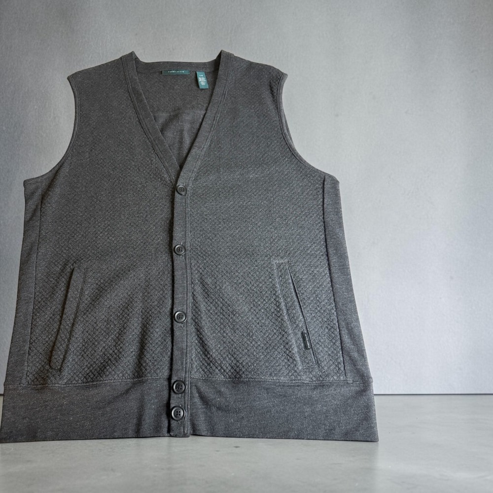 Perry Ellis Mens Charcoal Gray Quilted Button Front V-Neck Sweater Vest Large